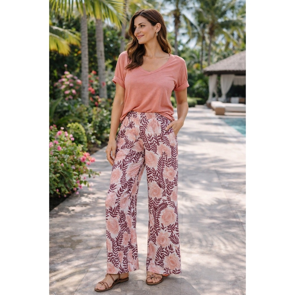 Anthropologie‎ Cecilia Pettersson Floral Wide Leg Pants XS Pink Resort